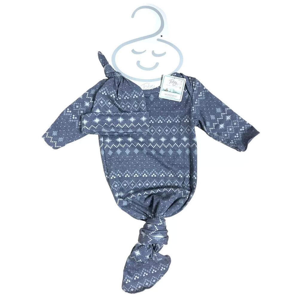 Toby Fairy 2 Piece Baby Hat & Gown Set Includes Hat & Newborn Gown, Navy Printed